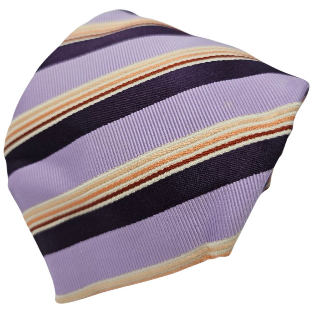 Canali Men Tie Purple Lavender Repp Striped Silk Cotton 59" 3.5" Made In Italy